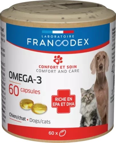FRANCODEX PL Kapsułki Omega-3 przeciwzapalne, dla psów i kotów 60 kapułek
