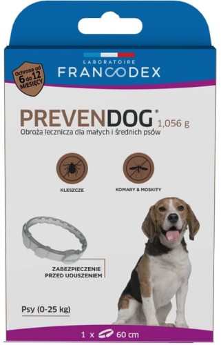FRANCODEX PL Obroża na kleszcze PREVENDOG 60 cm dla psów do 25 kg - 1 szt