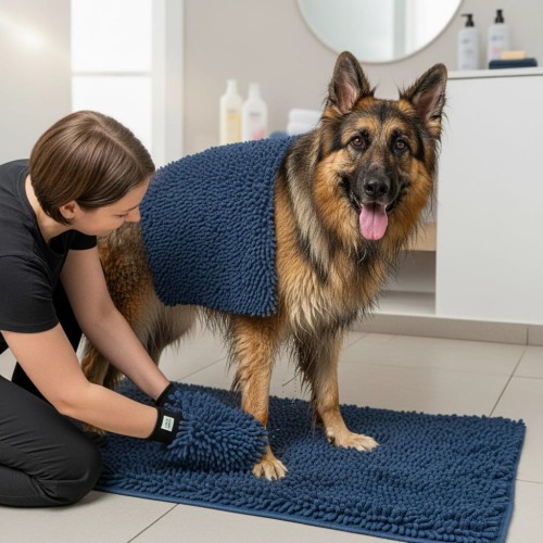 Zolux Dywan ręcznik dla psa z rękawicą mikrofibra do suszenia 100x70 nieb