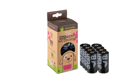 STARCHBAG Kompostowalne BIOworki na odchody 8 rolek x 15szt, kol. czarny