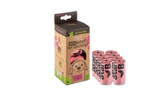 STARCHBAG Kompostowalne BIOworki na odchody 8 rolek x 15szt, kol. róż