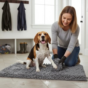 ZOLUX Dywan ręcznik dla psa z rękawicą mikrofibra do suszenia 90x60 szary