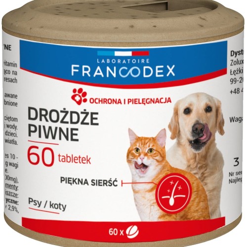 FRANCODEX PL Drożdże piwne dla psów i kotów o smaku wątróbki 60 tabletek