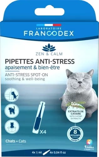 FRANCODEX Krople antystresowe z kocimiętką dla kotów, 4 x 1 ml