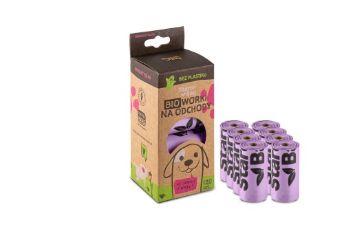 STARCHBAG Kompostowalne BIOworki na odchody 8 rolek x 15szt, kol. liliowy