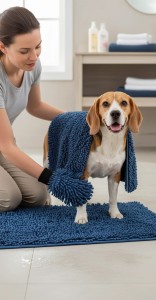 Zolux Dywan ręcznik dla psa z rękawicą mikrofibra do suszenia 90x60 nieb