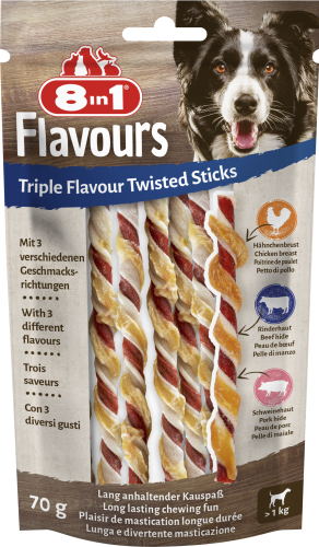 8IN1 Przysmak dla psa pałeczki Triple Flavour Twisted Sticks 10 szt.