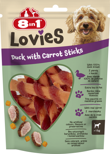 8in1 Lovies Przysmak dla psa Kaczka Marchewka Pałeczki Gryzaki Miękkie 80g