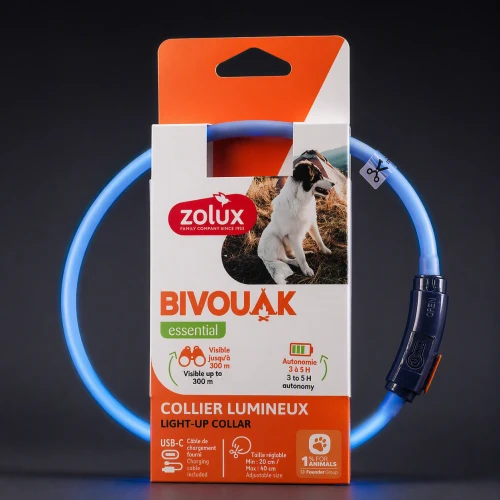 ZOLUX Obroża LED dla szczeniąt i małych psów świecąca silikon BIVOUAK nieb