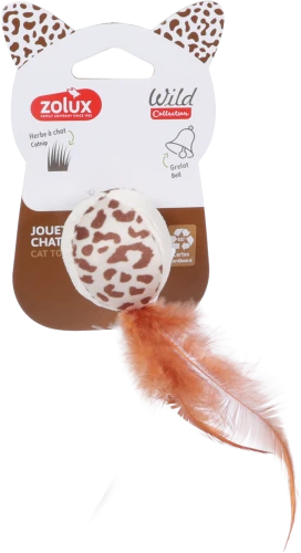 ZOLUX Zabawka dla kota piłka z piórkami WILD mokka 4cm dzwonek kocimiętka