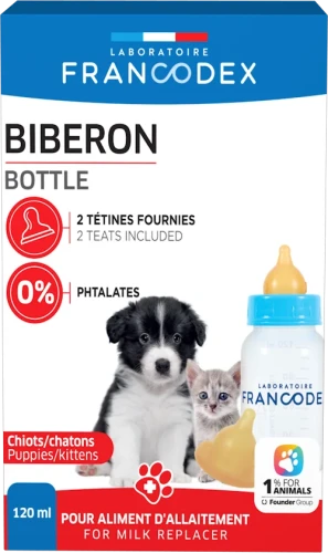 Butelka do karmienia szczeniąt i kociąt 120 ml + 2 smoczki Francodex